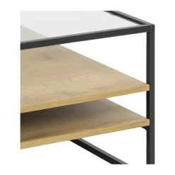 CASA Living Randolf Sofabord H 40 x B 80 x L 80 cm - glas/melamin/metal - Brun/sort/klar