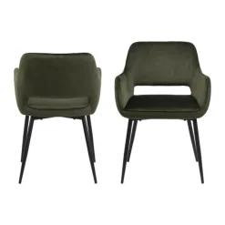 CASA Living Ranja Spisebordsstol - 2 stk. H 79 x B 56 x D 59,5 cm - Metal/stof - Olivengrøn/sort