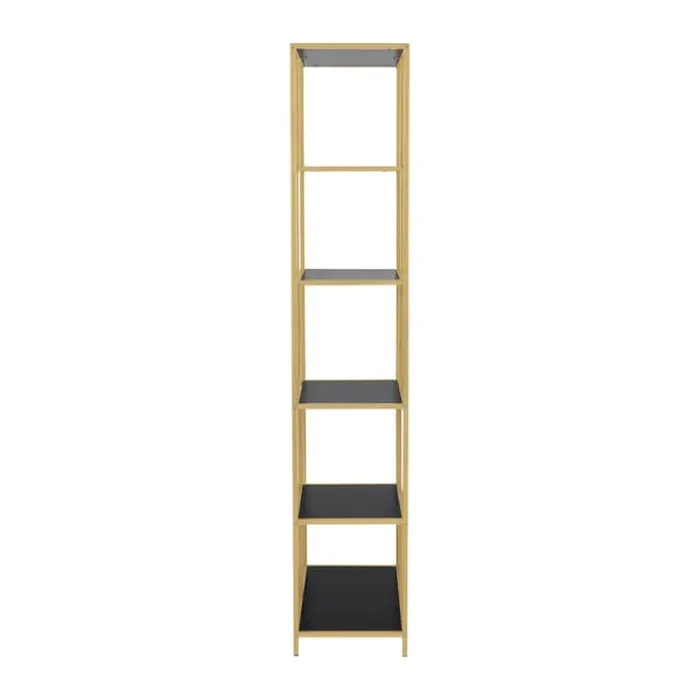 CASA Living Seaford Reol H 185 x B 77 x D 35 cm - Melamin/metal/mdf - Sort/gylden lakeret