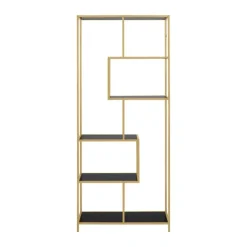 CASA Living Seaford Reol H 185 x B 77 x D 35 cm - Melamin/metal/mdf - Sort/gylden lakeret