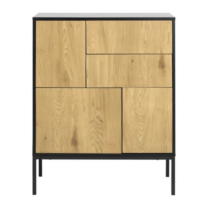 CASA Living Seaford Skænk H 103 x B 80 x D 40 cm - Melamin/metal - Lys natur/sort