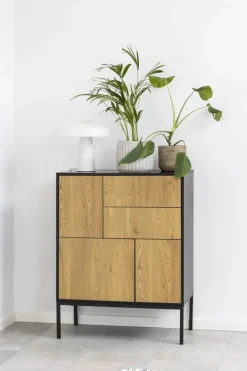 CASA Living Seaford Skænk H 103 x B 80 x D 40 cm - Melamin/metal - Lys natur/sort