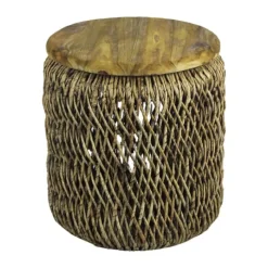 CASA Living Sidebord Ø 45 x H 49 cm - Abaca/Teaktræ