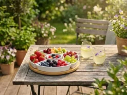 CASA Living Snacksæt - 6 dele Ø 27 cm - Porcelæn/træ - Hvid/natur