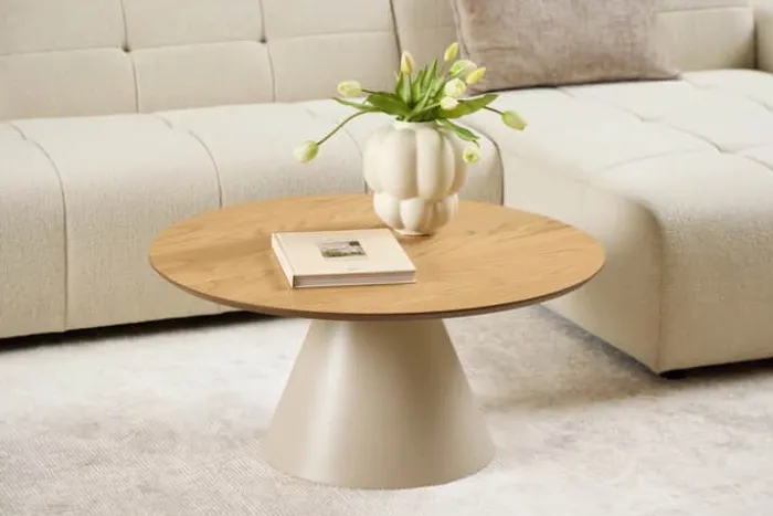 CASA Living Soli Sofabord Ø 85 x H 40 cm - Egefiner/stål - Natur/grå
