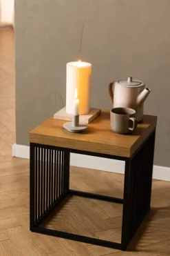 CASA Living Strington Hjørnebord H 42 x B 40 x L 40 cm - Melamin/stål - Natur