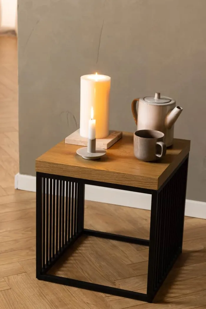 CASA Living Strington Hjørnebord H 42 x B 40 x L 40 cm - Melamin/stål - Natur