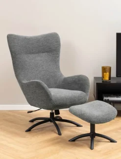 CASA Living Talgarth Lænestol m. Skammel H 105 x B 76 x L 86 cm - Stof/stål - Antracit