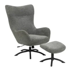 CASA Living Talgarth Lænestol m. Skammel H 105 x B 76 x L 86 cm - Stof/stål - Antracit