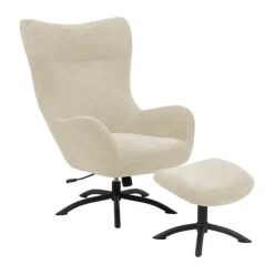 CASA Living Talgarth Lænestol m. Skammel H 105 x B 76 x L 86 cm - Stof/stål - Creme
