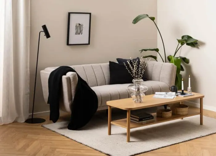 CASA Living Tampa Sofa H 76,5 x B 86,5 x L 218 cm - Stof/gummitræ - Beige