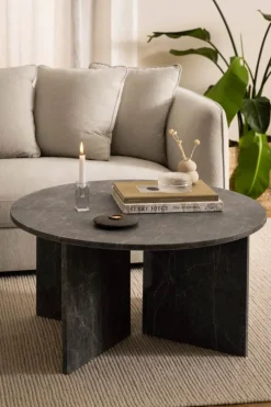 CASA Living Vega Sofabord Ø 90 x H 42 cm - Marmor - Mat brun