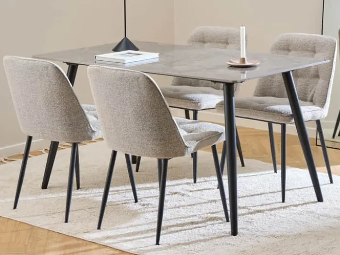 CASA Living Wicklow Spisebordssæt - 5 dele Keramik/stål - Lysegrå