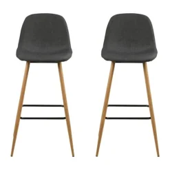 CASA Living Wilma Barstol - 2 stk. H 101 x B 46,6 x D 51 cm - Metal/stof/træ - Mørkegrå/eg