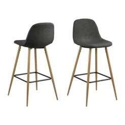 CASA Living Wilma Barstol - 2 stk. H 101 x B 46,6 x D 51 cm - Metal/stof/træ - Mørkegrå/eg