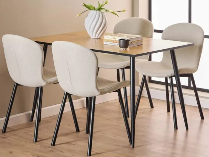 CASA Living Wilma Spisebordssæt - 5 dele Stål/egetræ - Natur/beige