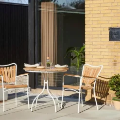 cinas Ellen Cafebord Ø 80 cm - Teaktræ/aluminum - Hvid