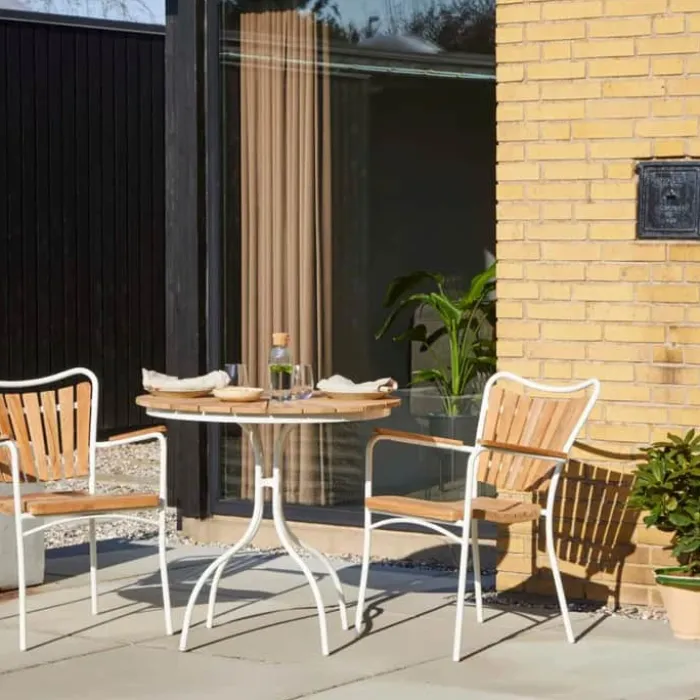 cinas Ellen Cafebord Ø 80 cm - Teaktræ/aluminum - Hvid