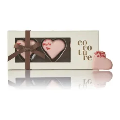 COCOTURE Marcipanhjerter - 3 stk. 54 gram - Pink chokoladeovertræk