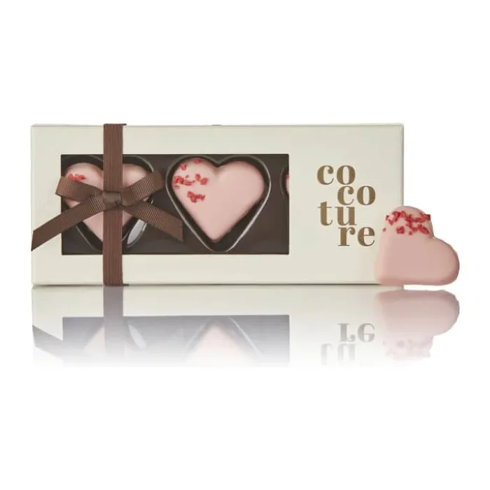 COCOTURE Marcipanhjerter - 3 stk. 54 gram - Pink chokoladeovertræk
