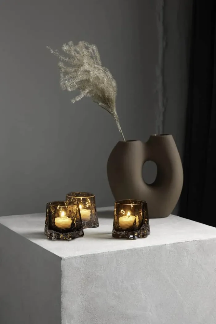 Cooee Gry Fyrfadsstage H 8 cm - Mundblæst glas - Cognac