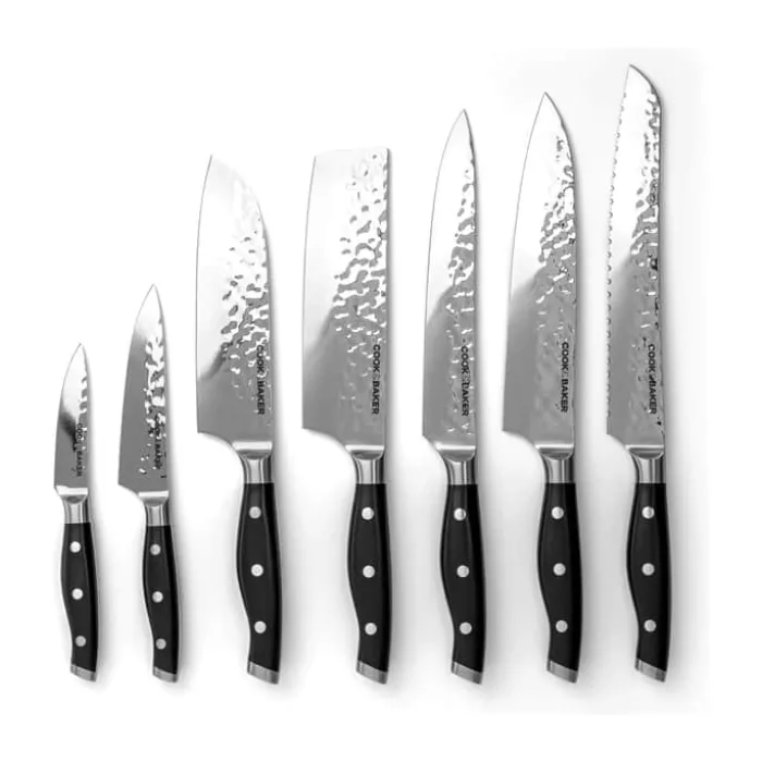 Cook & Baker Knivblok med 7 knive H 40 x B 26,5 x 10,5 cm - Certificeret Akacietræ/rustfrit stål - Brun
