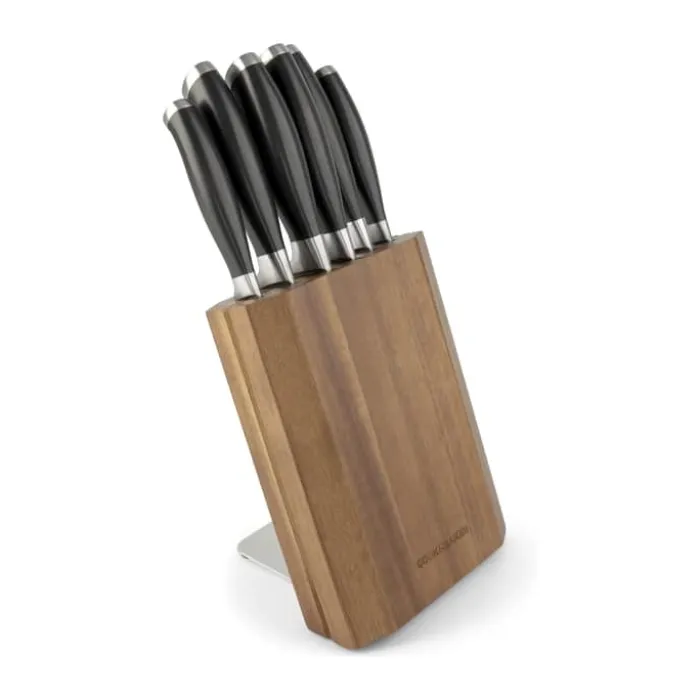 Cook & Baker Knivblok med 6 knive H 36,5 x B 17,5 x 20 cm - Certificeret Akacietræ/rustfrit stål - Brun