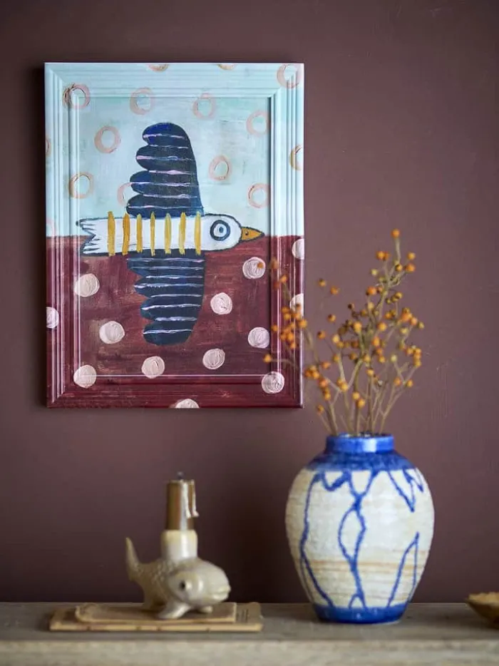 Creative Collection Billede - Brett birdy Illustration med ramme H 30 x B 2 x L 22,5 cm - Finer - Blå