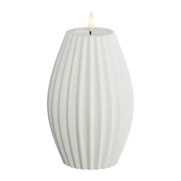 Deluxe Homeart Flame LED Rillelys Ø 10 x H 15 cm - Stearin - Hvid