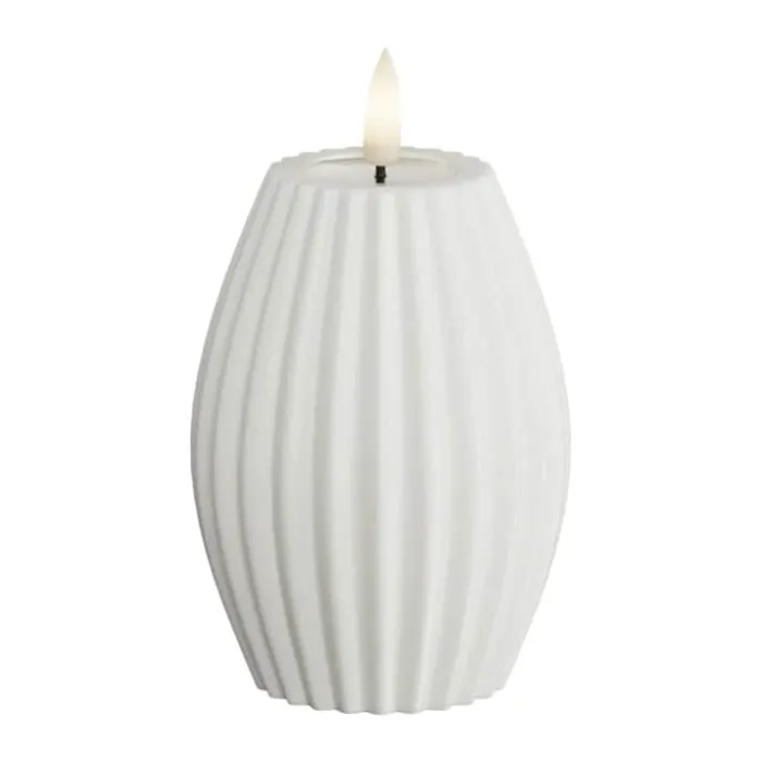 Deluxe Homeart Flame LED Rillelys Ø 7,5 x H 10 cm - Stearin - Hvid