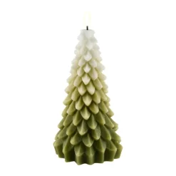 Deluxe Homeart Juletræ LED Lys Ø 10,5 x H 18 cm - Stearin - Hvid/grøn