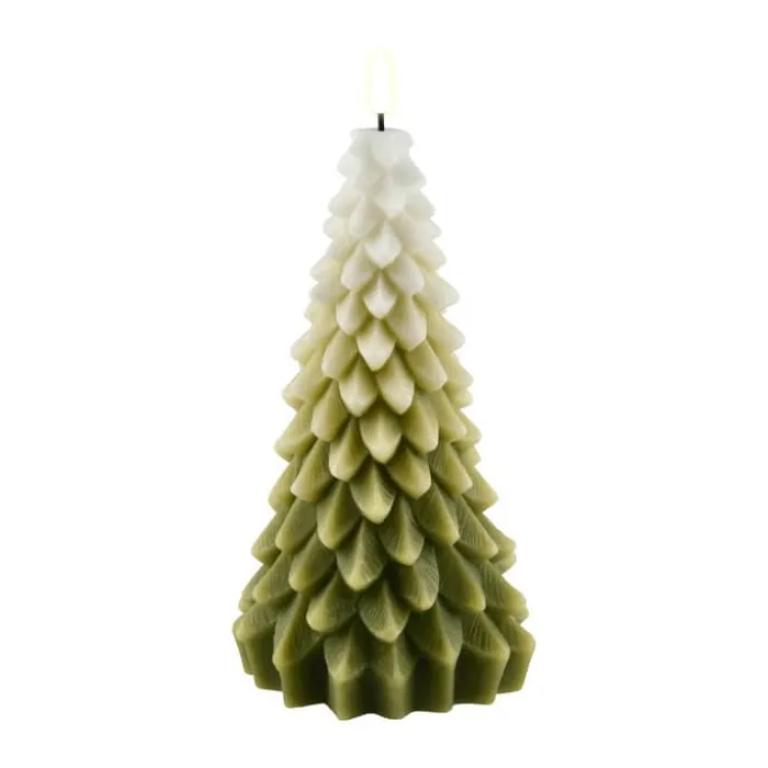 Deluxe Homeart Juletræ LED Lys Ø 10,5 x H 18 cm - Stearin - Hvid/grøn