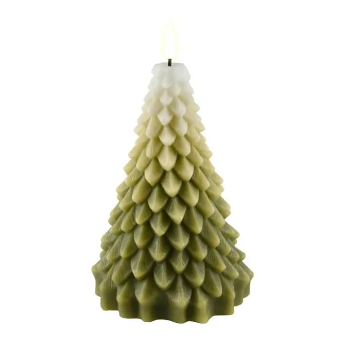 Deluxe Homeart Juletræ LED Lys Ø 10 x H 16 cm - Stearin - Hvid/grøn