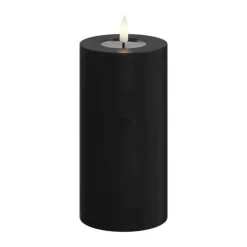 Deluxe Homeart Real Flame LED Bloklys Ø 7,5 x H 15 cm - Stearin/resin - Sort