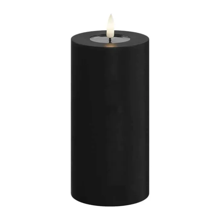 Deluxe Homeart Real Flame LED Bloklys Ø 7,5 x H 15 cm - Stearin/resin - Sort
