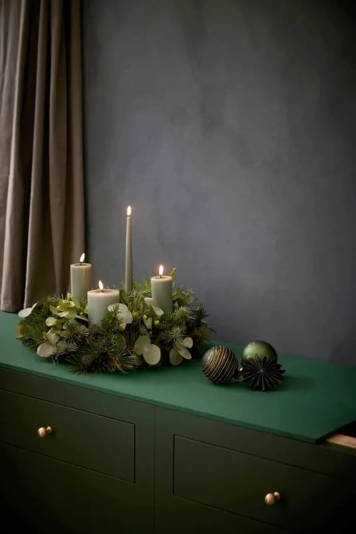 Deluxe Homeart Real Flame LED Bloklys Ø 7,5 x H 12,5 cm - Stearin/resin - Salvie green
