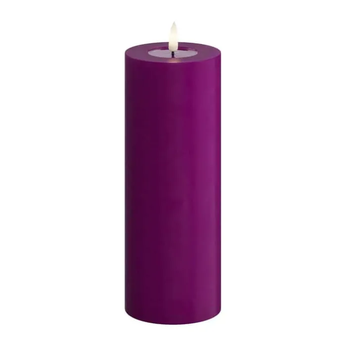 Deluxe Homeart Real Flame LED Bloklys Ø 7,5 x H 20 cm - Stearin/resin - Violet