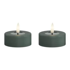 Deluxe Homeart Real Flame LED Fyrfadslys - 2 stk. Ø 6,1 cm - Jade green