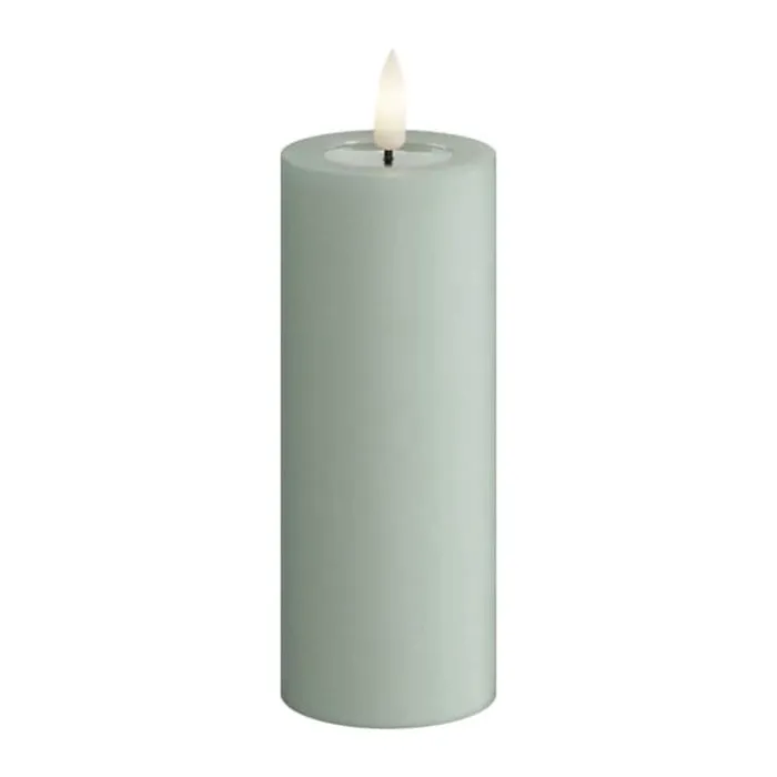 Deluxe Homeart Real Flame LED Bloklys Ø 5 x H 12,5 cm - Stearin/resin - Salvie green