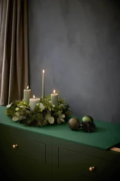 Deluxe Homeart Real Flame LED Bloklys Ø 5 x H 12,5 cm - Stearin/resin - Salvie green