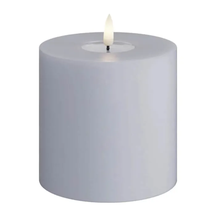Deluxe Homeart Real Flame LED Bloklys Ø 10 x H 10 cm - Stearin/resin - Dust blue