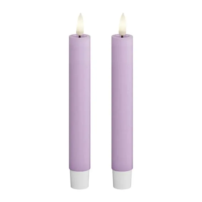 Deluxe Homeart Real Flame LED Kronelys - 2 stk. Ø 2,2 x H 15 cm - Stearin - Lavendel