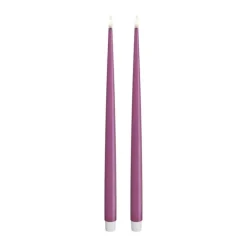 Deluxe Homeart Real Flame LED Kertelys m. lak - 2 stk. Ø 2,2 x H 38 cm - Stearin - Magenta