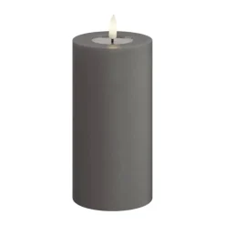 Deluxe Homeart Real Flame LED Bloklys Ø 7,5 x H 15 cm- Stearin/resin - Grå