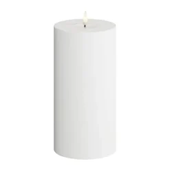 Deluxe Homeart Real Flame LED Udendørs Bloklys Ø 10 x H 20 cm - Plastik/resin - Hvid