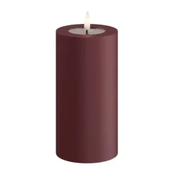 Deluxe Homeart Real Flame LED Udendørs Bloklys Ø 7,5 x H 15 cm - Plastik/resin - Bordeaux