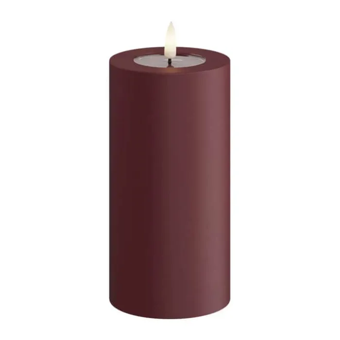 Deluxe Homeart Real Flame LED Udendørs Bloklys Ø 7,5 x H 15 cm - Plastik/resin - Bordeaux