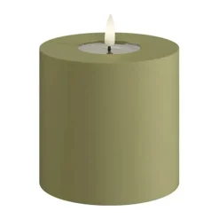 Deluxe Homeart Real Flame LED Udendørs Bloklys Ø 10 x H 10 cm - Plastik/resin - Oliven Grøn