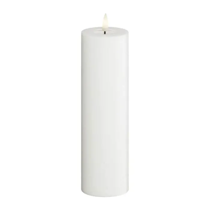 Deluxe Homeart Real Flame LED Bloklys Ø 5,8 x H 20 cm - Stearin/resin - Hvid