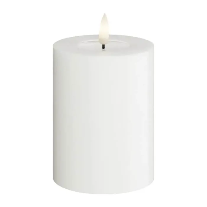 Deluxe Homeart Real Flame LED Bloklys Ø 7,5 x H 10 cm - Stearin/resin - Hvid
